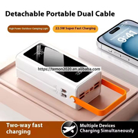 Power Bank portabel 22.5W, pengisian cepat, 60000mAh dengan 2 kabel lampu berkemah, Power Bank portabel OEM disesuaikan