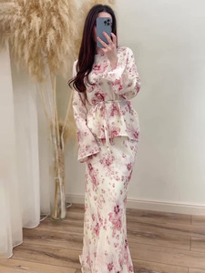 R-671 Elegante Abito <span class=keywords><strong>Abaya</strong></span> <span class=keywords><strong>Arabo</strong></span> Musulmano Traspirante in Poliestere con Lacci alla Caviglia, Set di 2 Pezzi - Product Image 3