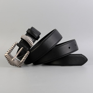 Cinturón de Cuero Genuino para Mujer, Cinturón de Cintura con Hebilla Occidental en Tono Plateado Retro para Jeans y Vestidos - Product Image 1