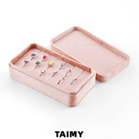 Boîte à bijoux rectangulaire en velours avec couvercle, boîte de rangement haut de gamme pour boucles d'oreilles et bagues, étui de présentation portable pour bijoux, étui cadeau, logo personnalisé, vente en gros