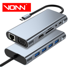 Cổng kết nối đa năng <span class=keywords><strong>USB</strong></span> Type-C hợp kim nhôm OEM 11 trong 1, hỗ trợ HDTV, <span class=keywords><strong>VGA</strong></span>, thẻ TF/SD, jack 3.5mm, USB3.0, dành cho PC và Laptop - Product Image 1