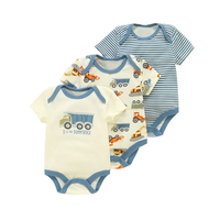 Ensemble 3 pièces décontracté d'été en gros pour bébé : Combinaison imprimée à manches courtes pour garçon et fille, vêtements pour nourrissons