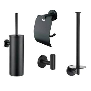 Conjunto de acessórios de banheiro em aço inoxidável SS201 de alta qualidade, gancho de parede preto, suporte para papel higiênico, escova de banheiro, conjunto de 4 peças - Product Image 1