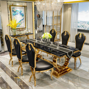 Ensembles <span class=keywords><strong>de</strong></span> tables à manger modernes <span class=keywords><strong>de</strong></span> luxe en marbre doré personnalisé table à manger <span class=keywords><strong>et</strong></span> chaises noires <span class=keywords><strong>et</strong></span> blanches ensemble meubles <span class=keywords><strong>de</strong></span> salle à manger <span class=keywords><strong>6</strong></span> 8 10 places - Product Image 4