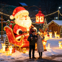 Décoration de Noël en fibre de verre, traîneau du Père Noël et rennes, lanterne solaire LED en acier inoxydable