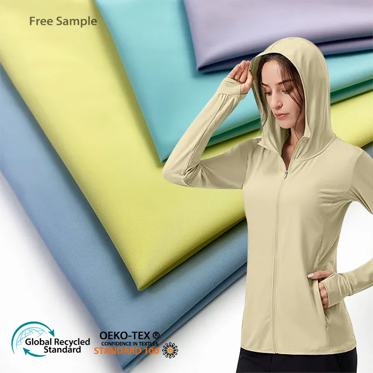 Swatch de couleur libre UPF50 + fonction veste de protection solaire t-shirt à manches longues vêtements de sport nylon spandex wrap tricot tissu