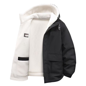 Winter Fashion Trend <b>Thick</b> <b>Fleece</b> Warm Hooded <b>Jacket</b> Men's Casual Loose Sports Plus Large Size High Quality Zipper Breathable - Product Image 1