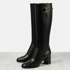 Large Size 46 Solid Wide Fit Women's Knee High Boots Ladies Chunky High <b>Heels</b> Shoes <b>Round</b> <b>Toe</b> Side Zipper Long Booties - Product Image 3