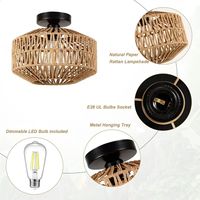 Plafonniers LED modernes en rotin tressé à montage en surface, IP65, en fer AC, pour chambres, salons et fermes rurales