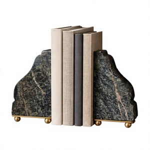 Sujetalibros de Lujo de Mármol y Metal, Soporte Decorativo para Libros, Juego de Sujetalibros de Piedra Hechos a Mano para Estantes, Biblioteca, Oficina, Decoración del Hogar - Product Image 1