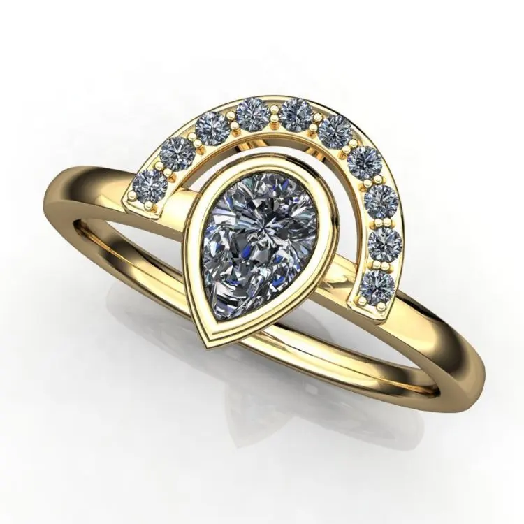 custom 14K gold plated stone ring ,925 sterling silver women's wedding ring, Moissanite pear ring