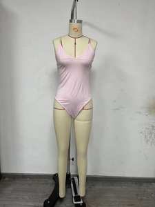 Bikini de una pieza triangular de color sólido sexy de talla grande con encaje sin espalda y tirantes personalizado para mujer - Product Image 6