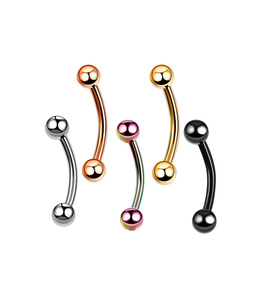 Piercing de sourcil en forme de barre courbée |   Bijoux de piercing pour le nez, les lèvres et le cartilage en acier inoxydable 316L plaqué PVD, vente en gros - Product Image 1