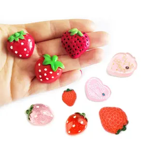 hot sale high quality lovely pink red color flatback resin strawberry charm cabochon