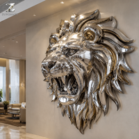 Escultura de Cabeza de Elefante de Acero Inoxidable Espejado, Arte Animal Metálico Moderno para Montar en la Pared, Decoración para Vestíbulo de Hotel, Centro Comercial, Villa