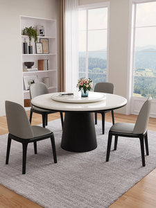 <span class=keywords><strong>Table</strong></span> à manger ronde en marbre naturel nordique avec fonction de cuisson par induction, pivotante, moderne, minimaliste, mobilier de maison de luxe léger - Product Image 2