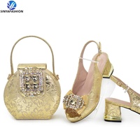 Ensemble Sinya Or Chaussures et Sacs de Soirée de Designer Italien Assortis pour Robes Africaines, Chaussures de Mariée en PU, 1 Set
