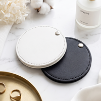 Miroir de poche rond personnalisé avec logo, en cuir PU, petit miroir de maquillage compact portable, faible MOQ