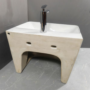 Lavabo mural en céramique monobloc de style moderne pour salle de bain avec revêtement autonettoyant et garantie de 5 ans - Product Image 5