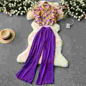 Conjunto Casual de Verano Tejido para Mujer: Top Corto sin Mangas con Cuello en V y Vestido Estampado de Cintura Alta, Ecológico y Antiarrugas, Estilo Americano - Product Image 2