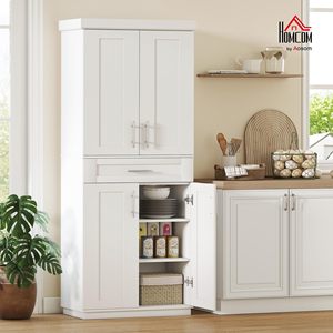 Armoire de rangement de cuisine moderne SENYU blanche avec 4 portes et 1 tiroir, unité de garde-manger multifonctionnelle - Product Image 3