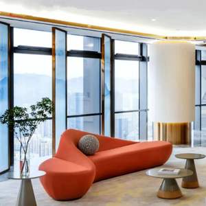 Hotel Sofa Fabric Gray Orange Durable Commercial Venues - Product Image 2