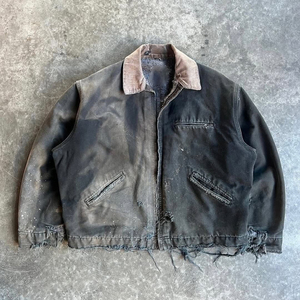 Chaqueta de trabajo estilo Detroit desgastada, de lona lavada, con dobladillo deshilachado vintage, para ropa de calle, con logo personalizado OEM, de pana. - Product Image 3