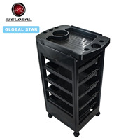 Carrito de Almacenamiento Móvil para Herramientas de Peluquería, Negro, con Múltiples Bandejas Extraíbles y Ranuras Superiores para Vasos