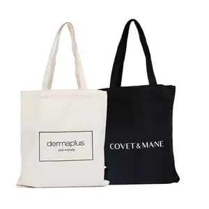 Custom logo brand black natural white cotton tote bag for shopping packaging recycled canvas shoulder bags