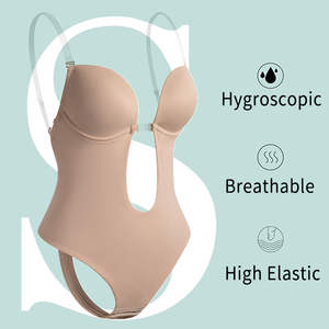 Body Shaper <span class=keywords><strong>dos</strong></span> nu à col en v profond, culotte tanga plongeante pour femmes, sangle transparente, Corset Push Up rembourré - Product Image 4