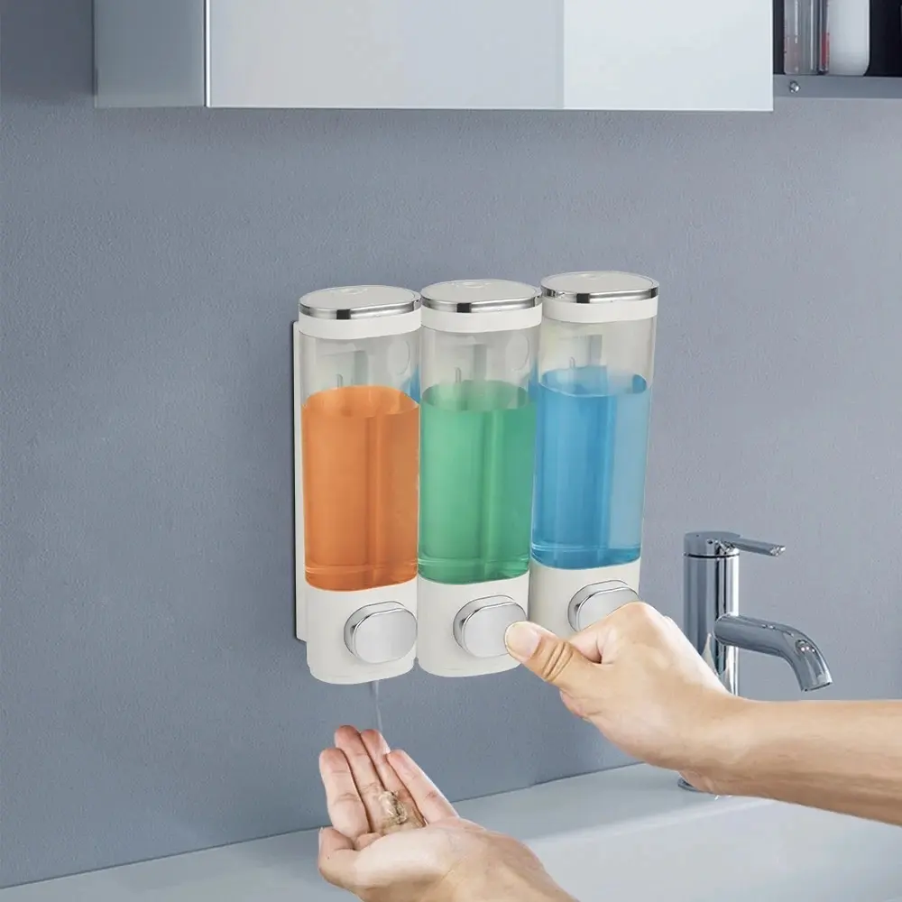 Dispenser per sapone e doccia a parete a 3 camere per doccia a mano Shampoo per sapone liquido Dispenser tre pompe per sapone da bagno