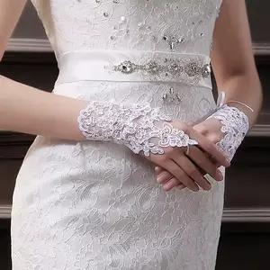 New bandage short fingerless hook fingerless lace sequins flowers white red bridal knot wedding toast dress