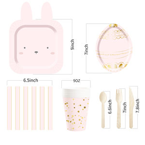 DAMAI - Juego de Decoración para Fiesta de Pascua, Vajilla Desechable al por Mayor, Platos de Papel con Diseño de Conejo Rosa, Huevo y Estrella, Mantel - Product Image 5