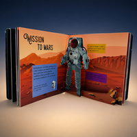 Impression de livres 3D personnalisés à effet pop-up sur le thème de l'espace pour enfants, thème astronaute Mars, couverture rigide, vente en gros, usine OEM, FSC, faible MOQ
