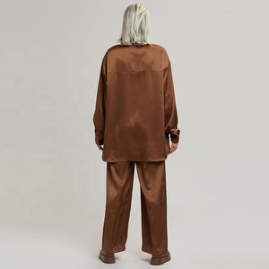 Chemise en satin de soie <span class=keywords><strong>fluide</strong></span>, grande taille, col pointu, fermeture à l'avant, 100% Polyester, Satin - Product Image 5