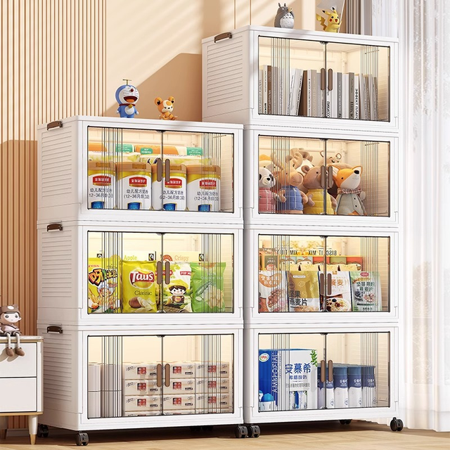 NFS Foldable PP Material Strong Load-bearing Space-saving Storage Cabinet with Wheel