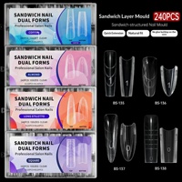 Boîte de 240 formes à ongles réutilisables, transparentes, double couche, extensibles, style papillon, de type armure, sans plateau en papier, pour usage transfrontalier
