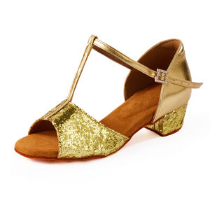 Zapatos de Baile Latino con Tira en T y Brillantina de Alta Calidad para Niñas, Zapatos de Baile de Salón con Tacón Bajo de 3.5CM para Salsa Moderna - Product Image 6