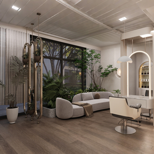 Modern Design Full Store Customization <b>LED</b> <b>Lighting</b> Eco-Friendly Hair Salon Chair One-Stop Furniture & Decoration Solution - Product Image 2
