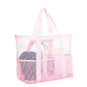 Borsa da donna alla moda in tela larga maglia portatile chiusura aperta borsa da spiaggia per viaggi estivi tinta unita