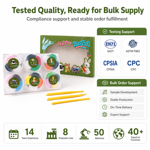 Kit de pâte à modeler à séchage à l'air pour Pâques, 6 pots de 4 couleurs chacun, 3 outils de sculpture, cadeaux de Pâques pour enfants, EN71 ASTM OEM, vente en gros personnalisée - Product Image 6