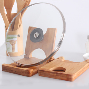 Soporte para tapas de ollas de bambú con almacenamiento magnético para tapas, estante de cocina para utensilios de cocina y tabla de cortar, diseño multifuncional - Product Image 2