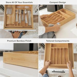 Organisateur de couverts extensible en bois réglable, distributeur de couverts, distributeur de couverts de cuisine transfrontalier - Product Image 4