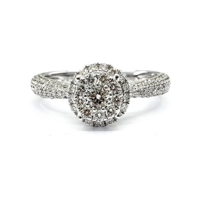 High Quality 18k Solid White Gold Shiny Fine Jewellery Classic Real Diamond Prong Setting Engagement Anniversary Cluster Ring - Product Image 1