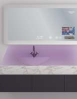 Miroir intelligent Android avec TV intégré, style moderne, rectangulaire, éclairé, avec fonction anti-buée LED personnalisée pour salle de bain