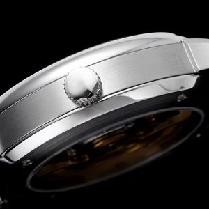 Reloj Mecánico de Alta Gama para Hombre, Correa de Cuero Negra de Primera Calidad, Esfera Azul Luminosa, Resistente al Agua, con Reserva de Energía y Cristal de Zafiro, en Oferta - Product Image 3