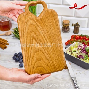 Planche à découper en chêne avec poignée en forme de cœur 36x20x2cm, plateau de service en bambou pour steak, pizza, pain, fruits, utilisation portable en camping - Product Image 4