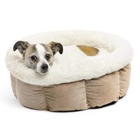 Lit pour chien en forme de beignet apaisant et anti-anxiété, très populaire, en fausse fourrure, confortable, lavable, rond, pour animaux de compagnie, lit de luxe pour chat