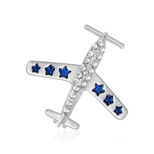 Broche de avión con diamantes de imitación y estrellas esmaltadas, pin de solapa de aleación de 3.2 cm para traje de <span class=keywords><strong>hombre</strong></span>, rojo y azul - Product Image 2