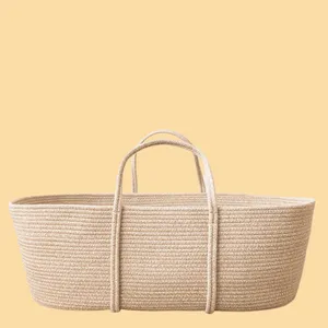 Bassinet Hot Sale 100% Cotton Cotton Rope Moses Basket Cotton Rope Change Basket Baby Bassinet With Remove Mattress